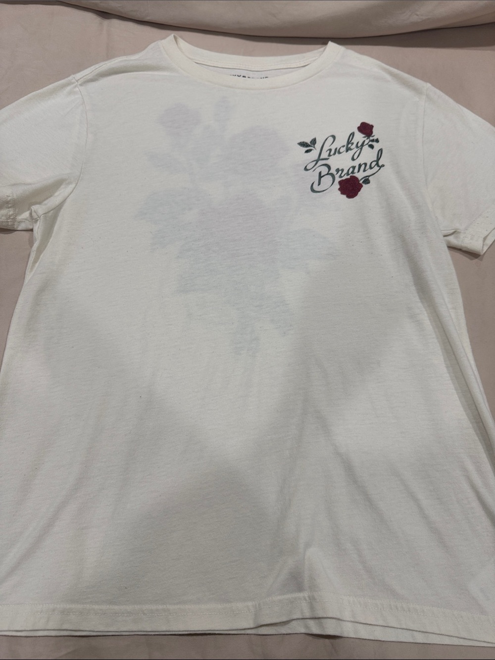 Lucky Brand White Tee with Red Rose Logo